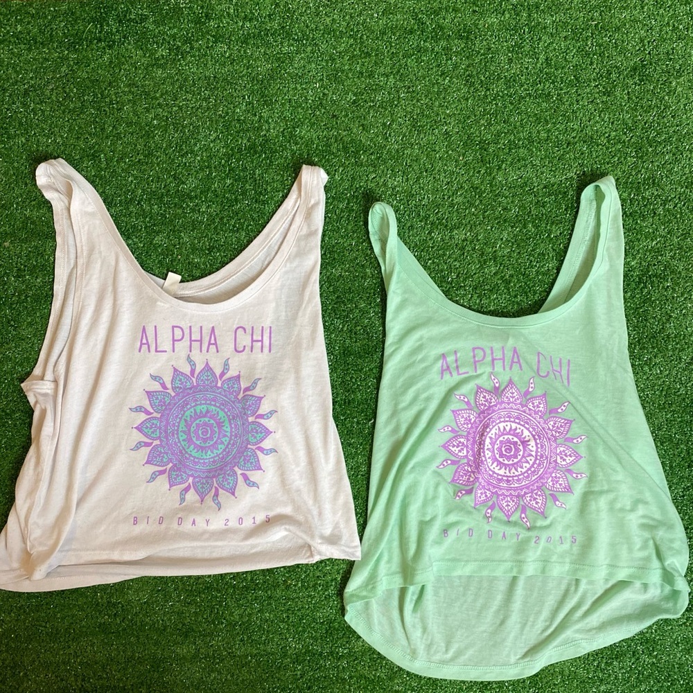 Alpha Chi Matching White and Green Crop Tops